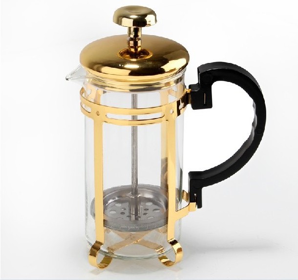 2023 hot selling 350ml Press Coffee Pot New Design silver and gold Glass French Press Coffee Maker