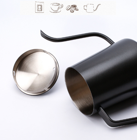 Wholesale 600ml Hand Brewing Coffee Tea Pot With Lid Gooseneck Spout Stainless Steel coffee pot black