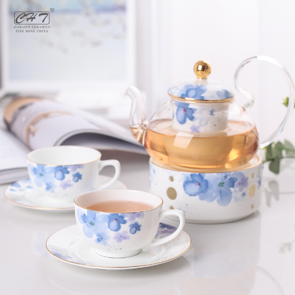 hotel custom printed vintage glass dubai europe crockery ceramic coffee tea pot sets gifts cups and saucer with gold rim