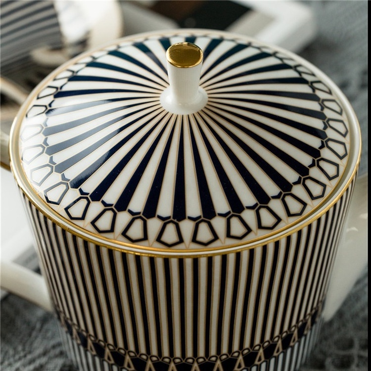 Fashionable stripe design modern ceramic tea coffee pot classic shape italain porcelain tea pot