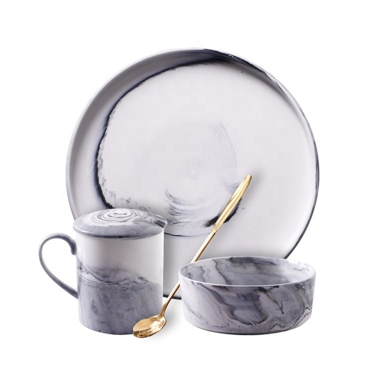 Personalized good quality ceramic breakfast set italain porcelain marble dinner set