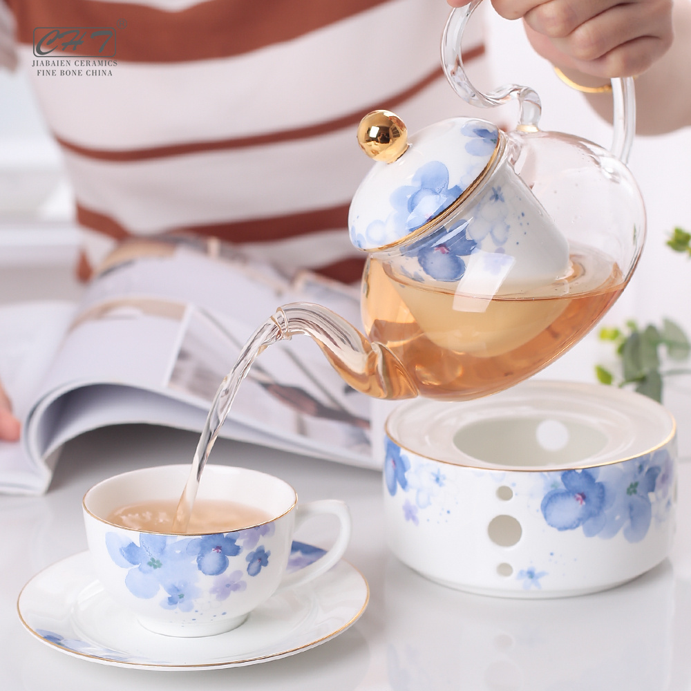 hotel custom printed vintage glass dubai europe crockery ceramic coffee tea pot sets gifts cups and saucer with gold rim