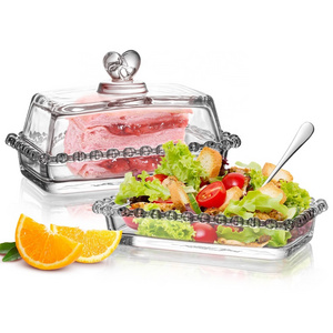 Multifunction Cheese Dish Cake Cover and Tray Clear Glass Butter Dish with Handle Lid