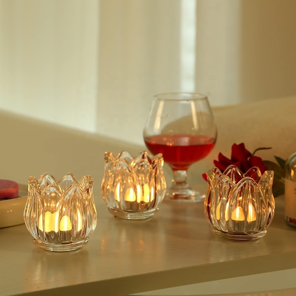 Decorative Votive Candle Stand Tulip Candlestick Glass Tea Light Candle Holder for Wedding