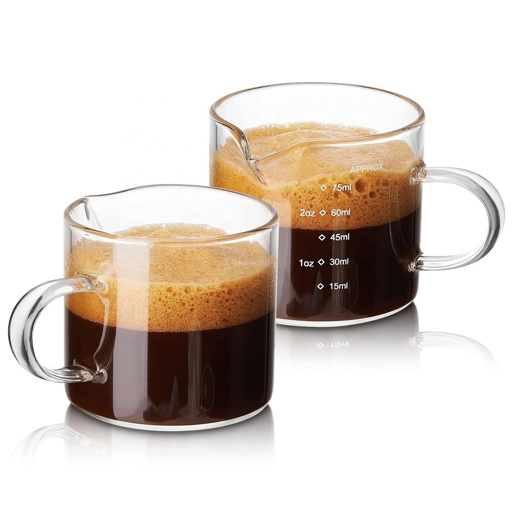 100ml Glass Measuring Cup Handle Espresso Shot Glass Mug with Double Spout and Scale