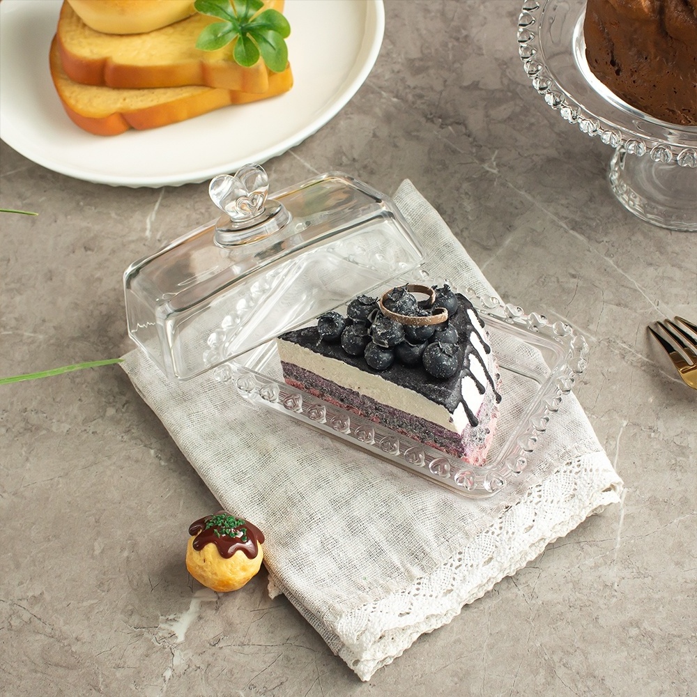 Multifunction Cheese Dish Cake Cover and Tray Clear Glass Butter Dish with Handle Lid