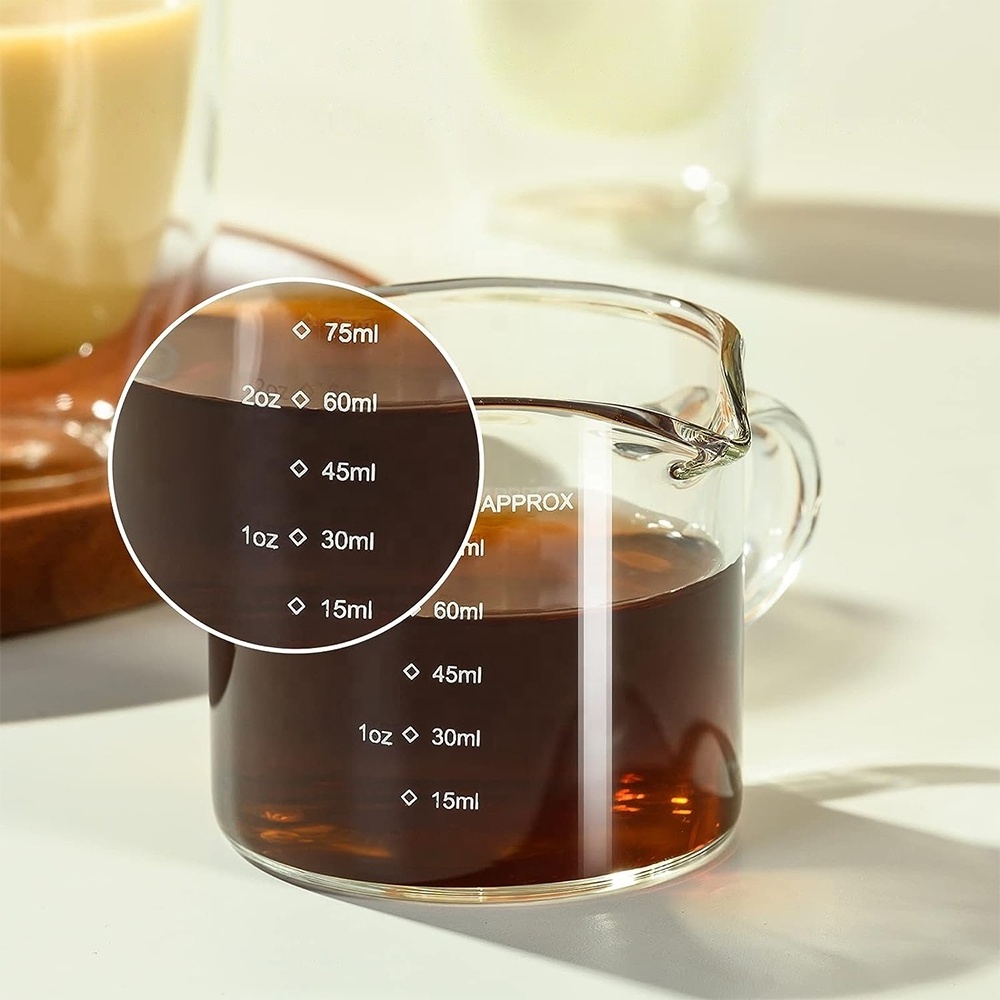 100ml Glass Measuring Cup Handle Espresso Shot Glass Mug with Double Spout and Scale