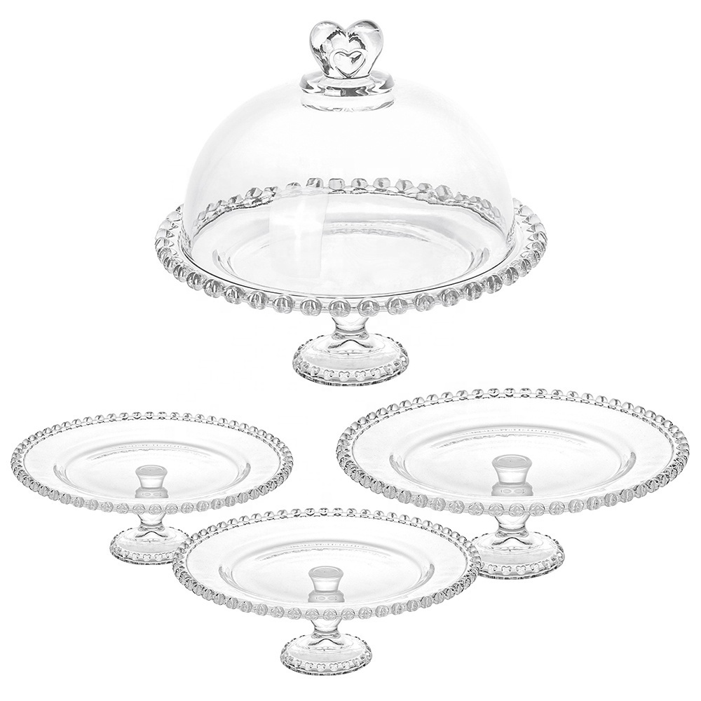 Fashioned Dome Protective Cover Glass Dessert Tray Food Cover Love-shaped Rim Round Cake Plate