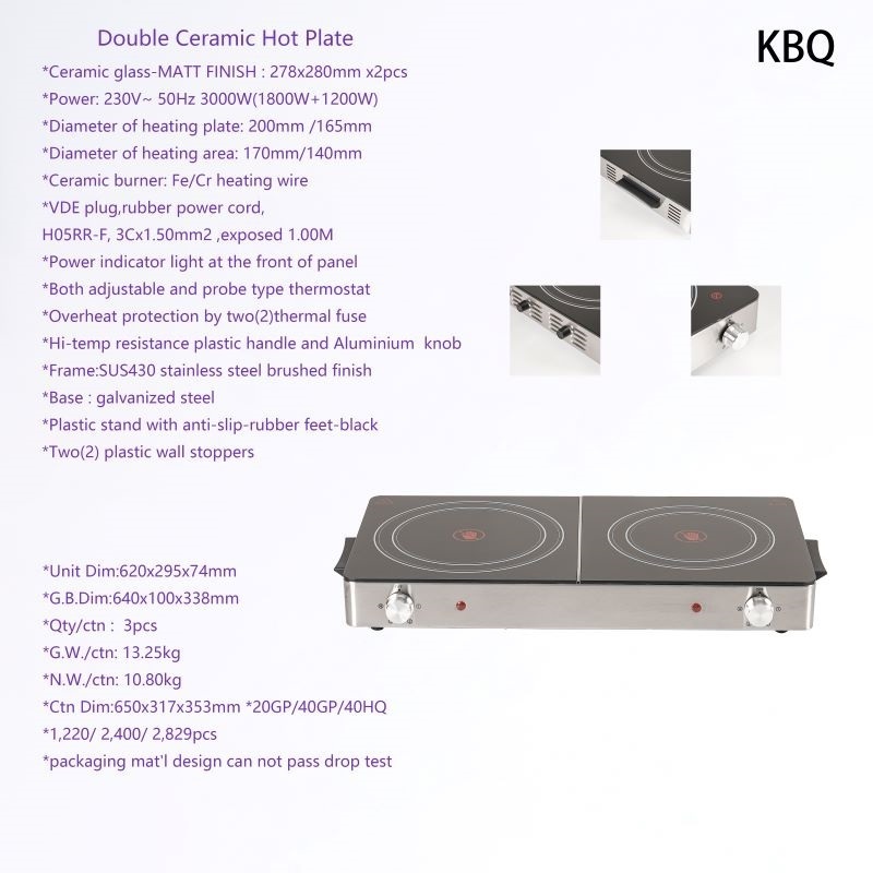 Kitchen hot selling 2000W Two Stove Ceramic Cooking 2 Burner Electric Hot Plate