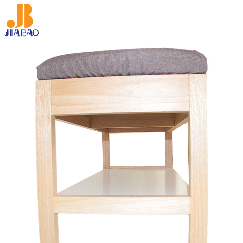 Natural color Modern Home Entryway Furniture one Tier Soft Seat Cushion Wood Shoe Bench Storage Shelf Rack