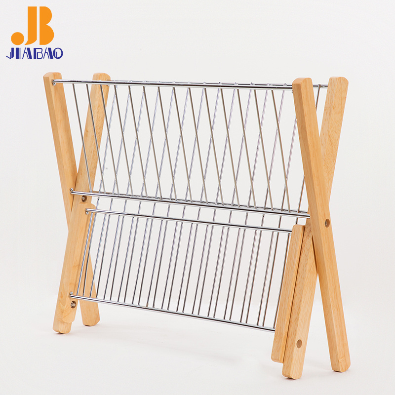 Foldable kitchen Utensil Knife Fork Holder 2 tier storage dish drying dryer drainer rack wooden wire dish rack