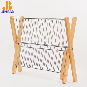 Foldable kitchen Utensil Knife Fork Holder 2 tier storage dish drying dryer drainer rack wooden wire dish rack