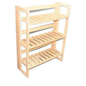 Three layer wooden open type shoe rack bench