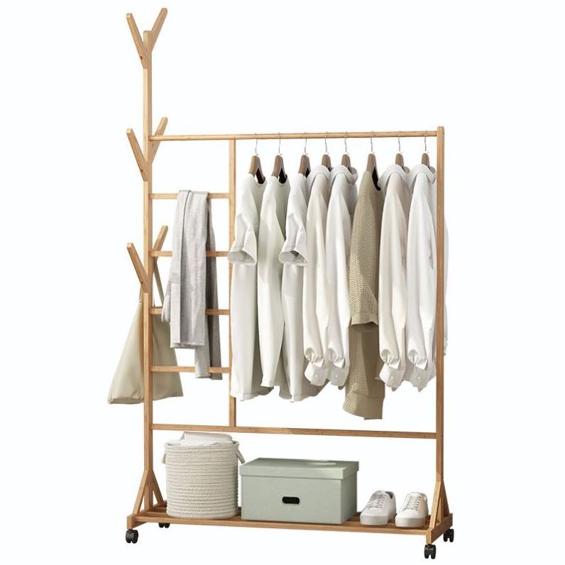 Vertical coat and hat rack with branch and cross bar Wood Clothes Racks