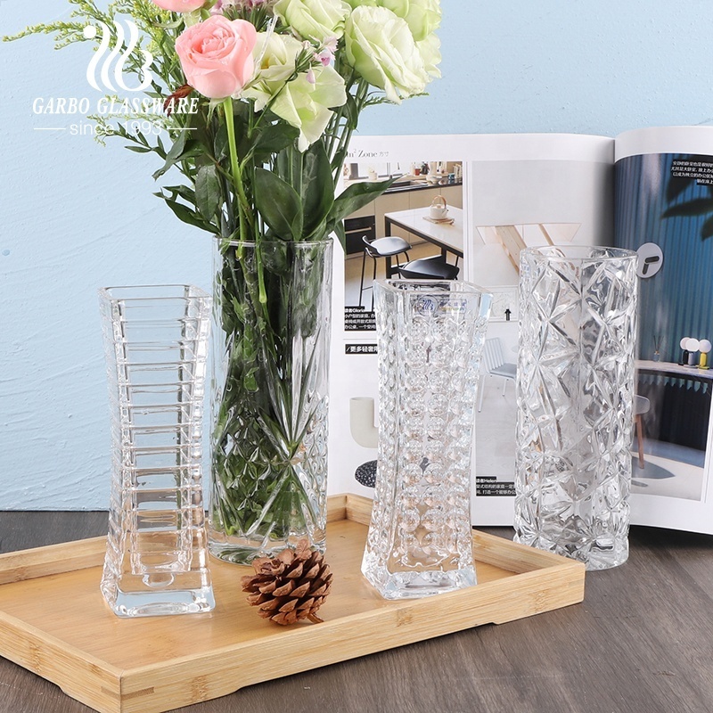 Romantic stem wedding glass vase with base decoration stemware vases glassware flower jar with foot decors clear engraved vase