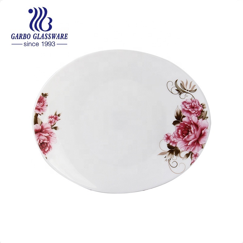 tempered heat resistant 10.5 inch round flat white opal glass plate printing dinner dish for home milky glassware side plates