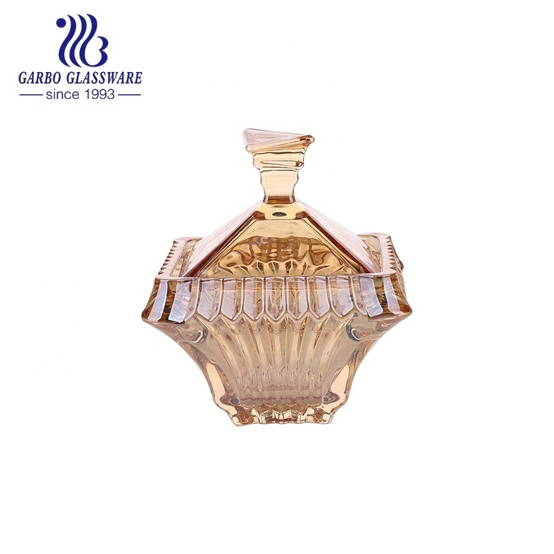 Big Size Arabic Style Golden Plating Glass Candy Jar with Stand Middle East Hot Selling High End Pot for Home Decoration