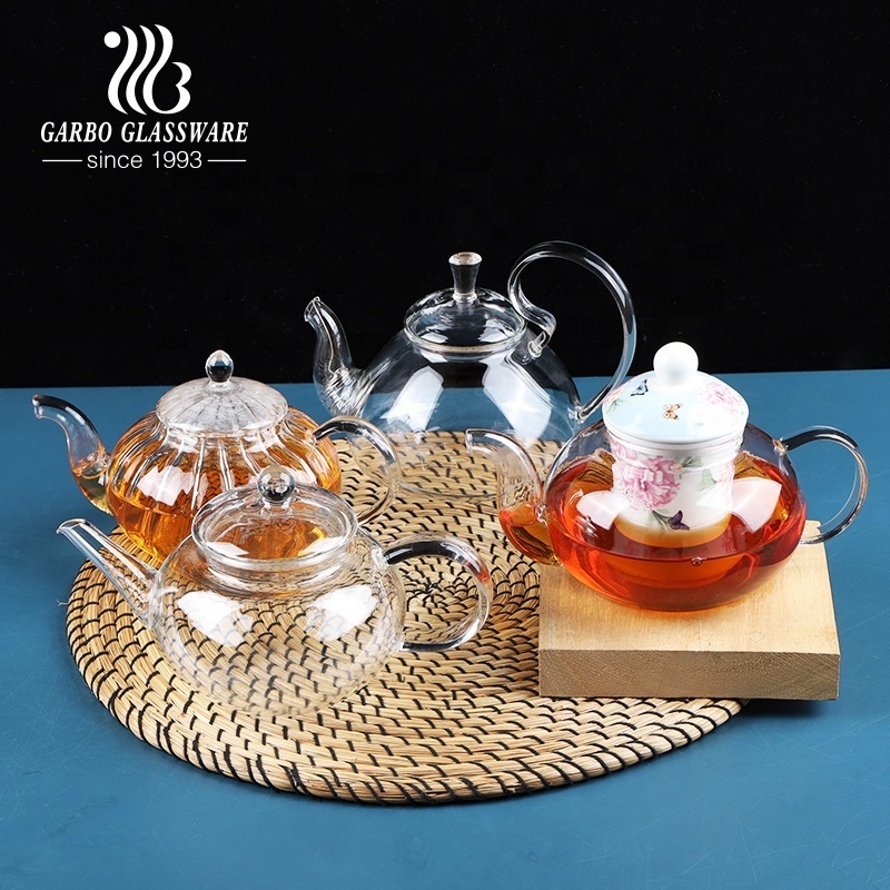 High-quality Borosilicate Glass Tea Kettle Pot Coffee Pitcher with Stainless Steel Infuser and Lid with Customized Color Lid