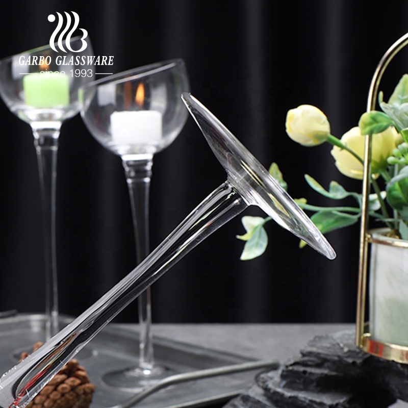 Stemmed Glass Candle Holder Hand Blown Clear Wedding Christmas Decoration Candle Holder Glass for Tea Light Pillar Candles