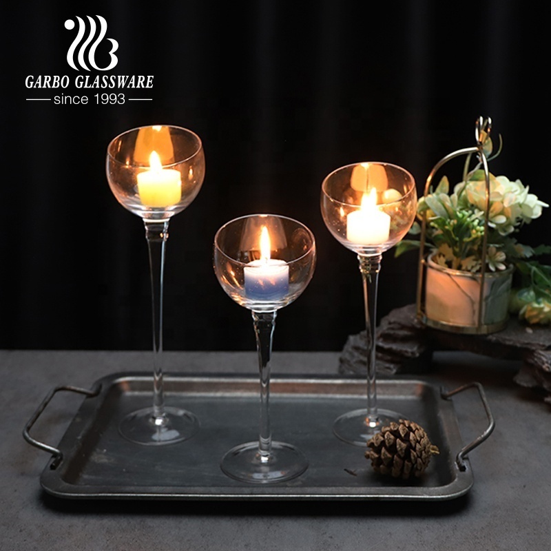 Stemmed Glass Candle Holder Hand Blown Clear Wedding Christmas Decoration Candle Holder Glass for Tea Light Pillar Candles