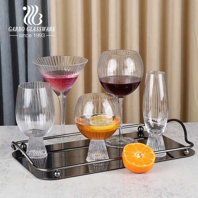 H Stripe Glassware with Stem Handmade Wine Cup 560ml Red Wine Glasses Clear Design Stemware Drinking Glass Cup for Wholesale