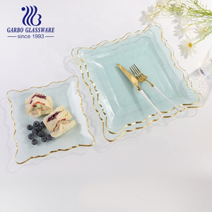 Handmade Hot Gift Online Gift Shop High-end Customized Glass Square Plate Wedding Party Charger with Golden Rim for Home Decor