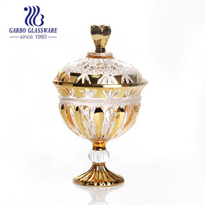 Big Size Arabic Style Golden Plating Glass Candy Jar with Stand Middle East Hot Selling High End Pot for Home Decoration