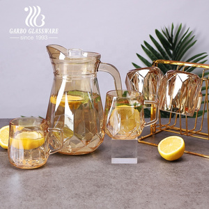 Wholesale Stocked 5PCS Machine-made Amber Ion-plating Glass Cool Water Drinking Beverage Juice Jug Set Pitcher Set Glass Mug