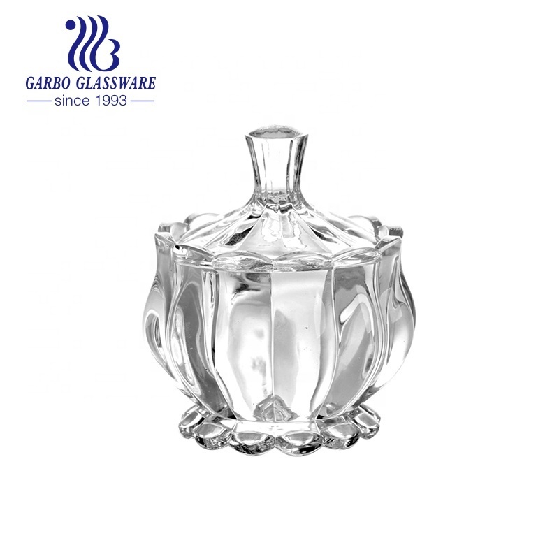 wholesale stock glass candy jars for home using customized tableware golden stock small order glassware with lid sugar pot cheap