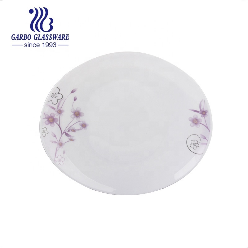 tempered heat resistant 10.5 inch round flat white opal glass plate printing dinner dish for home milky glassware side plates