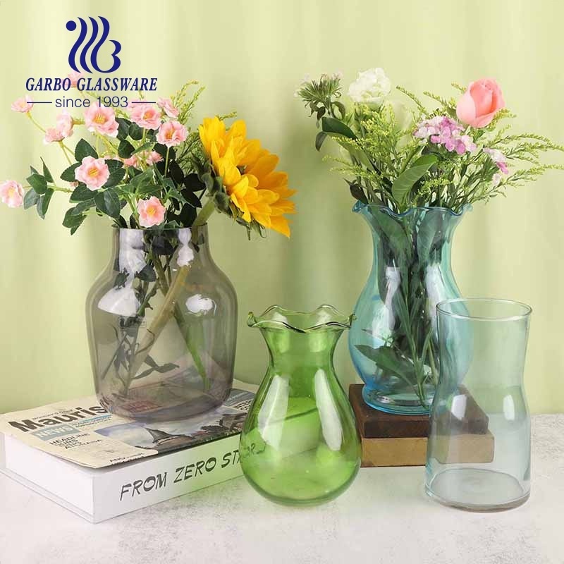 Romantic stem wedding glass vase with base decoration stemware vases glassware flower jar with foot decors clear engraved vase