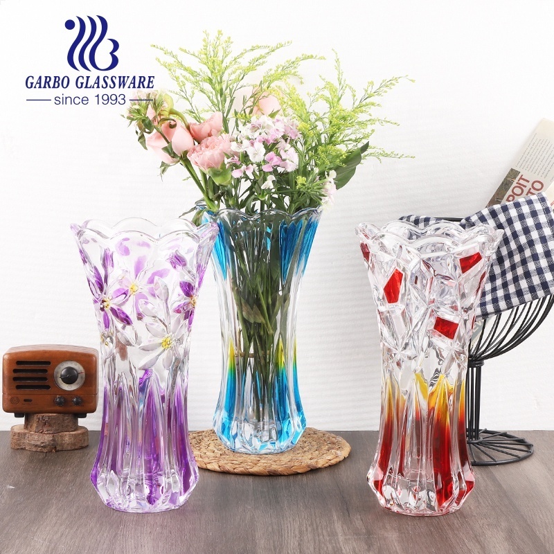 Romantic stem wedding glass vase with base decoration stemware vases glassware flower jar with foot decors clear engraved vase