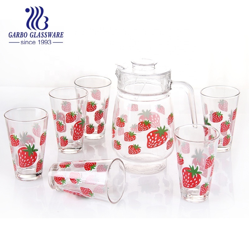 Strawberry Decal Water Jugs Cooler Tumbler Glasses With Lid Cups Juice Pitcher Bulk Juicer Factory Glass Jug Pitchers Cup Set