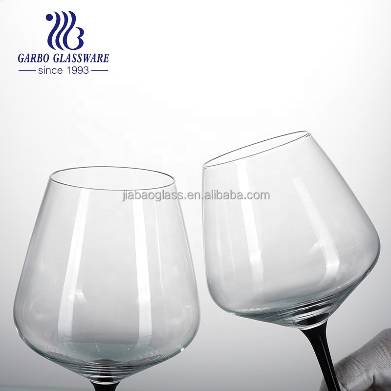 Crystal clear glass goblet black color stem wine glasses juice drinking glassware set with stock mix container stemware