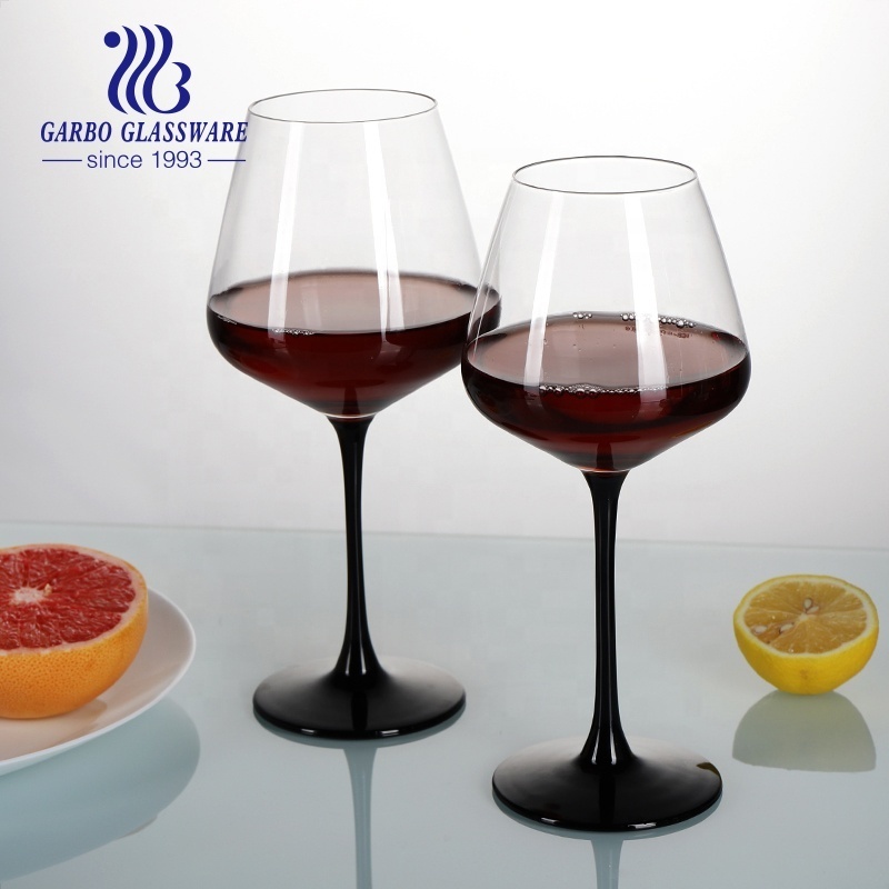 Crystal clear glass goblet black color stem wine glasses juice drinking glassware set with stock mix container stemware