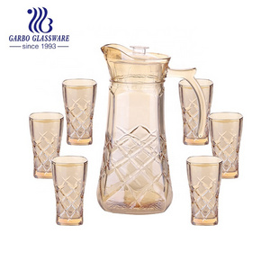 Hot selling glass pitcher and cups set with color spraying drinking glassware 200ml tumbler and 1.5l jug set for home daily use