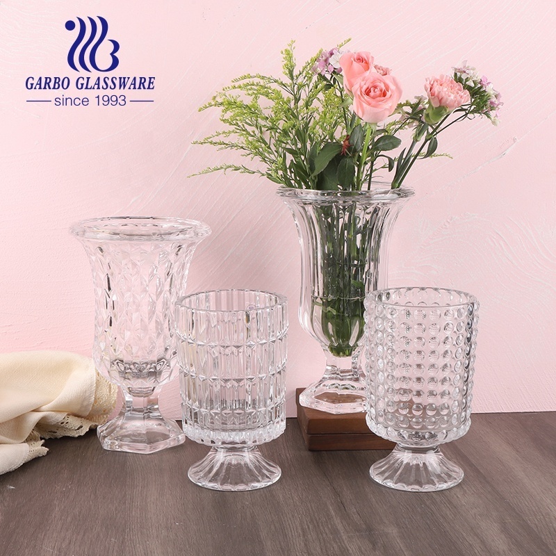 Romantic stem wedding glass vase with base decoration stemware vases glassware flower jar with foot decors clear engraved vase