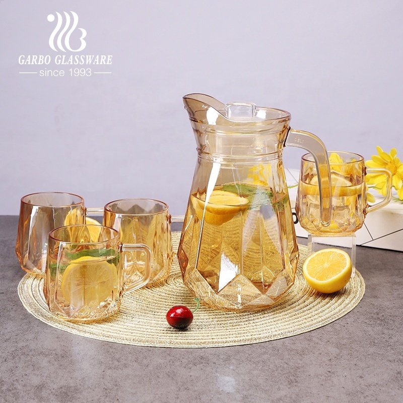 Wholesale Stocked 5PCS Machine-made Amber Ion-plating Glass Cool Water Drinking Beverage Juice Jug Set Pitcher Set Glass Mug