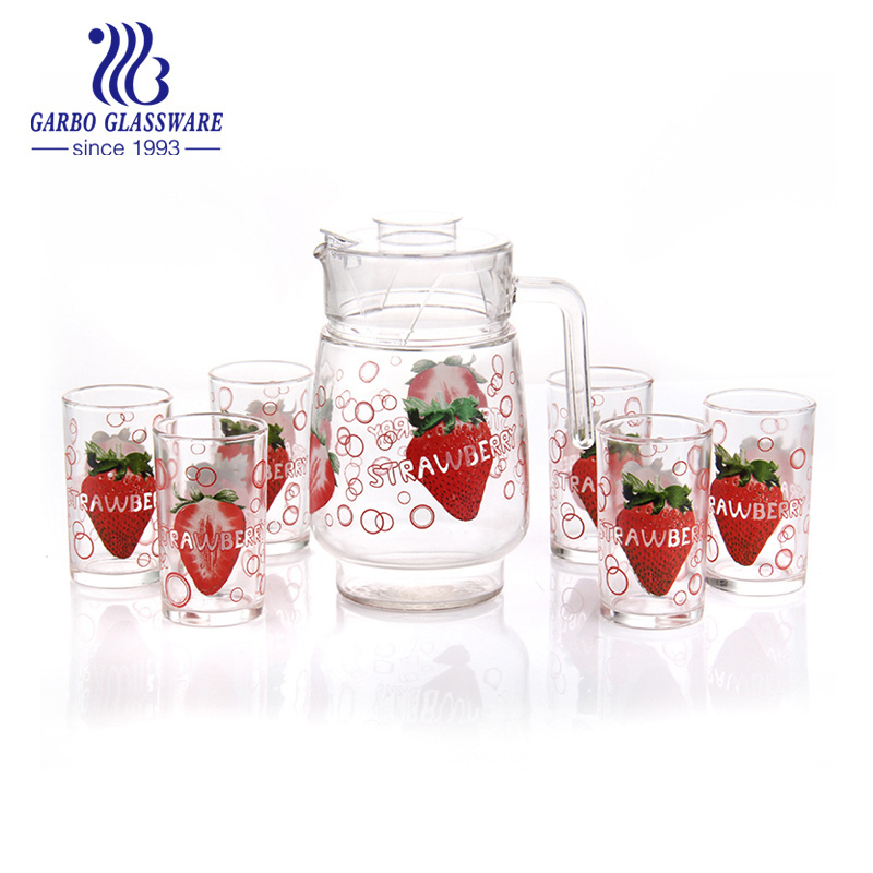 Strawberry Decal Water Jugs Cooler Tumbler Glasses With Lid Cups Juice Pitcher Bulk Juicer Factory Glass Jug Pitchers Cup Set