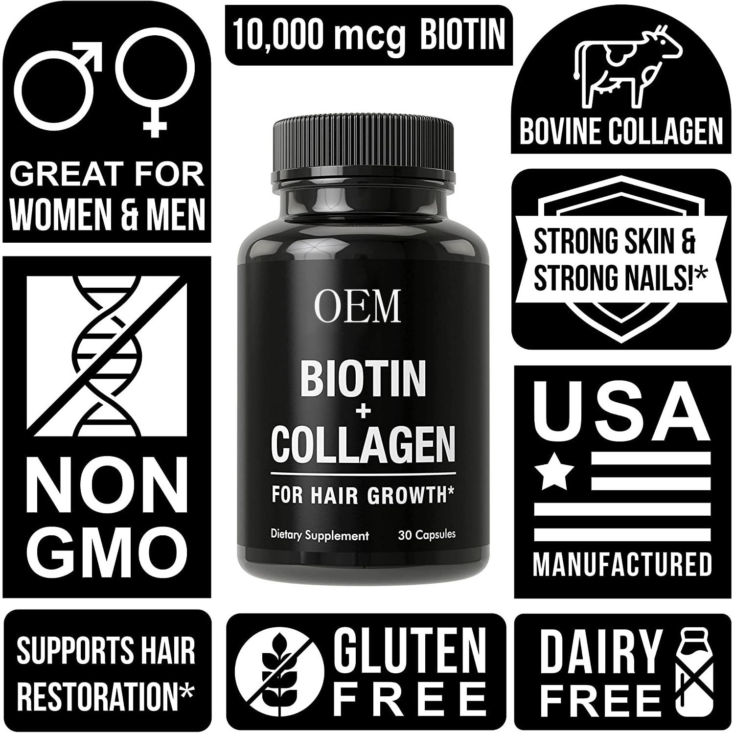 2022Private label biotin capsules hair vitamins with Collagen Keratin for hair growth skin nail care supplements pills