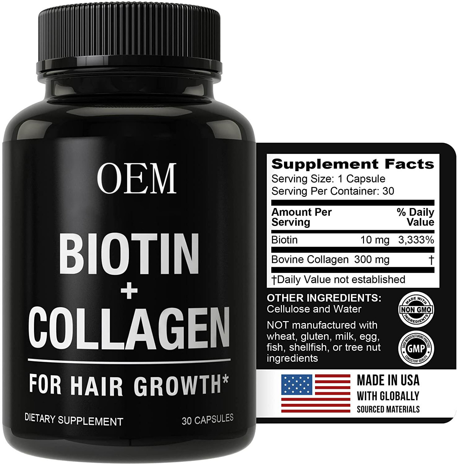 2022Private label biotin capsules hair vitamins with Collagen Keratin for hair growth skin nail care supplements pills