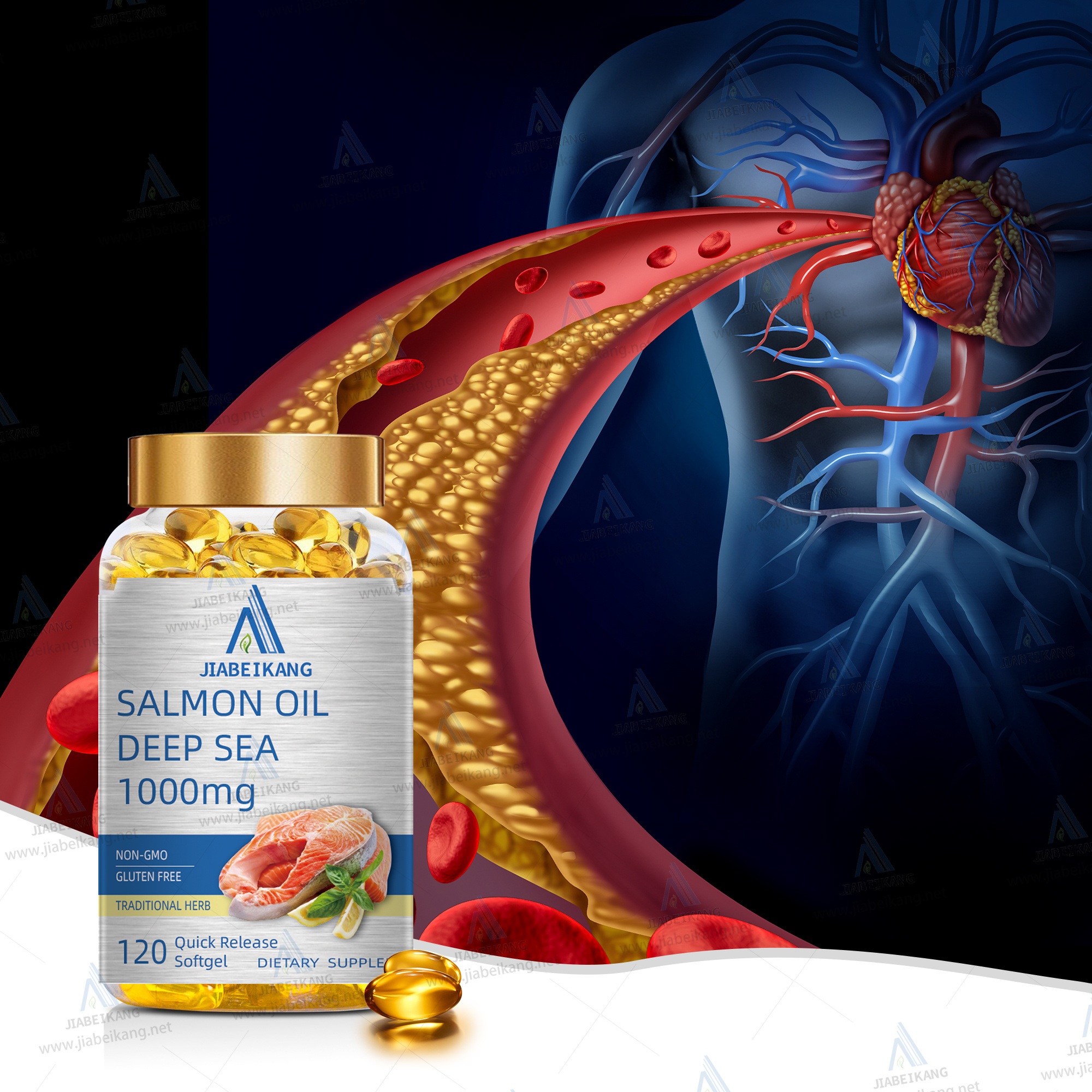 GMP halal food supplement factory oem deep sea salmon fish oil supplement softgel capsule