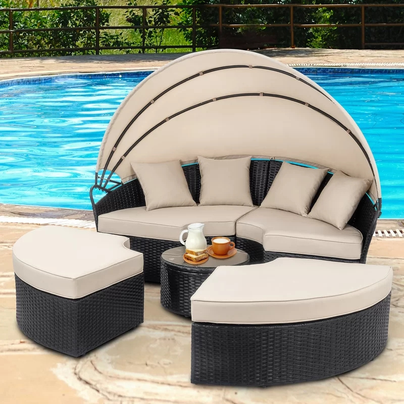 Patio Wicker Chaise Lounge Set Pool Furniture Sunbed Outdoor Rattan Sun Lounger Carton Modern Garden Daybeds with Cushions Day Bed