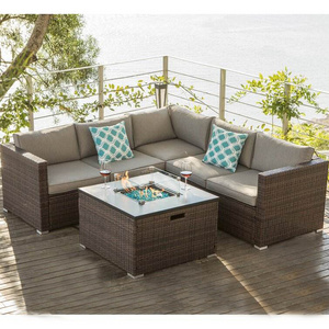 Outside Conversation Sets Outdoor Rattan Patio Furniture Set With Fire Pit Table Garden Wicker Sofa Modern Courtyard Lounge Sets