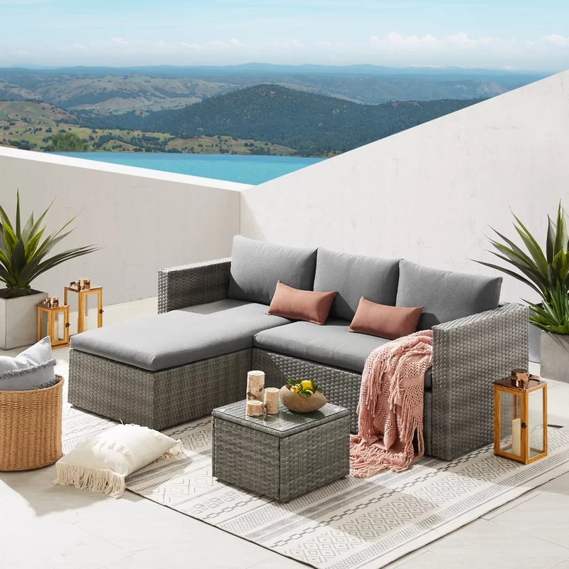 Outdoor Rattan Sofa With Cushions Balcony Furniture Garden Wicker Conversation sets Patio Furniture  Lounge Sets