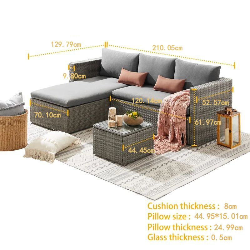 Outdoor Rattan Sofa With Cushions Balcony Furniture Garden Wicker Conversation sets Patio Furniture  Lounge Sets