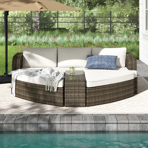 4 Pieces Leaf Wicker Sectional Set Patio Chaise Lounge Set Pool furniture Sunbed Outdoor Rattan Sun Lounger Garden Daybeds