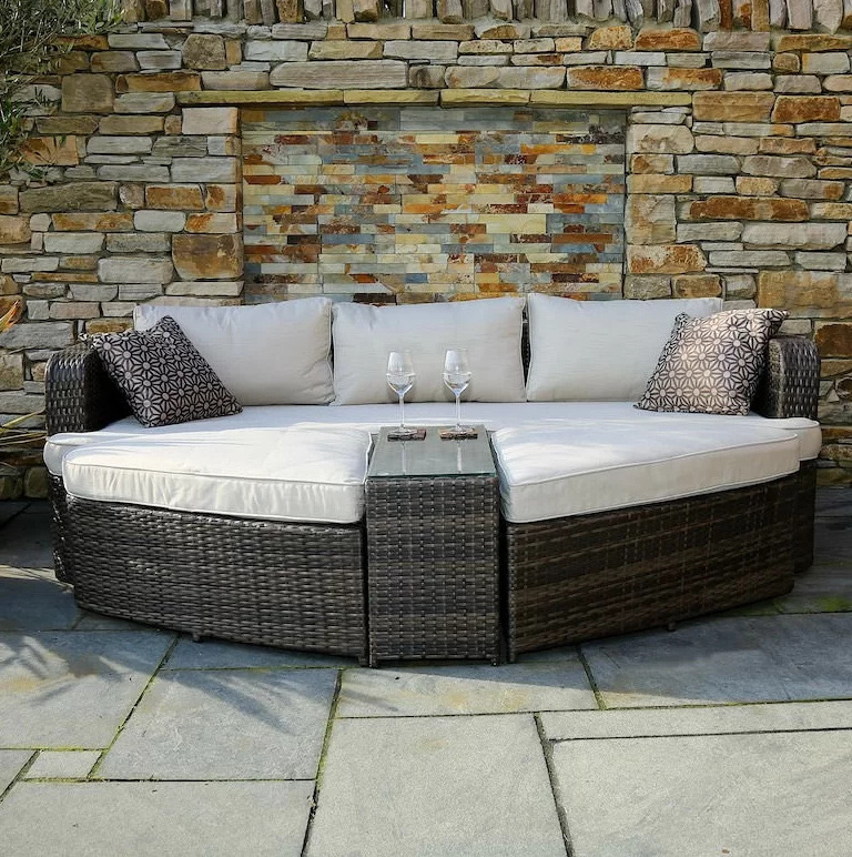 4 Pieces Leaf Wicker Sectional Set Patio Chaise Lounge Set Pool furniture Sunbed Outdoor Rattan Sun Lounger Garden Daybeds