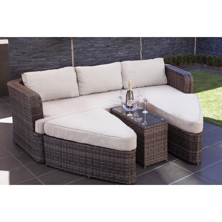 4 Pieces Leaf Wicker Sectional Set Patio Chaise Lounge Set Pool furniture Sunbed Outdoor Rattan Sun Lounger Garden Daybeds