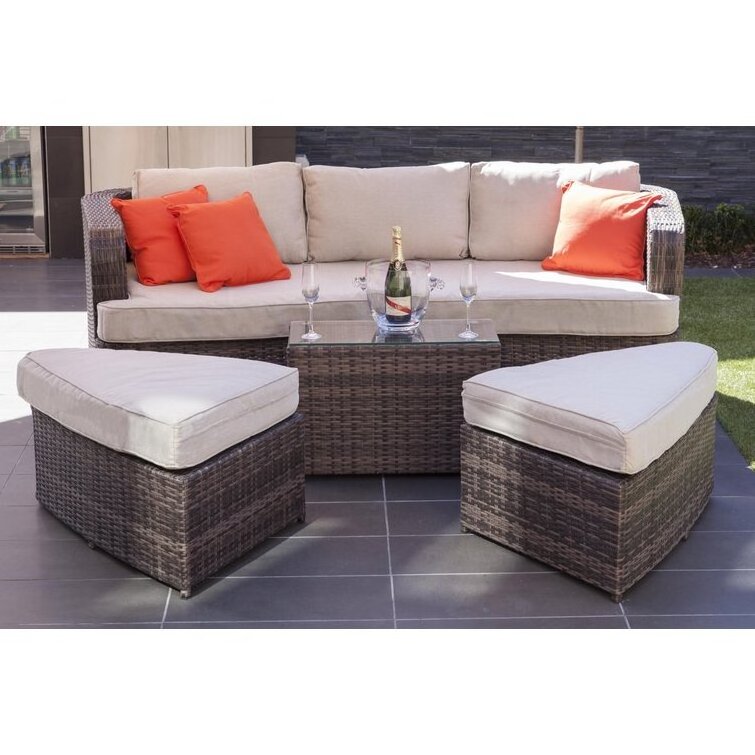 4 Pieces Leaf Wicker Sectional Set Patio Chaise Lounge Set Pool furniture Sunbed Outdoor Rattan Sun Lounger Garden Daybeds